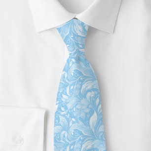 Baby Blue Botanical Batik Tie