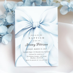 Baby Blue Bow Baptism Invitation