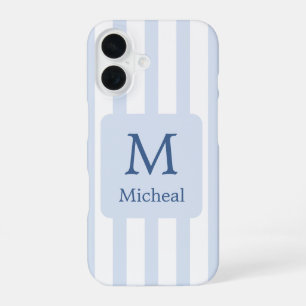 Baby Blue Boy Stripes Monogram Classic iPhone 16 Case