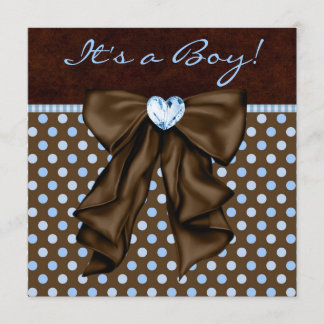 Baby Blue Brown Baby Boy Shower Invitation