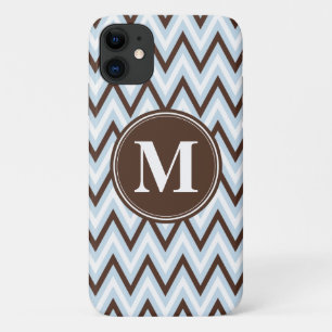 Baby Blue Brown Chevron with Monogram Case-Mate iPhone Case