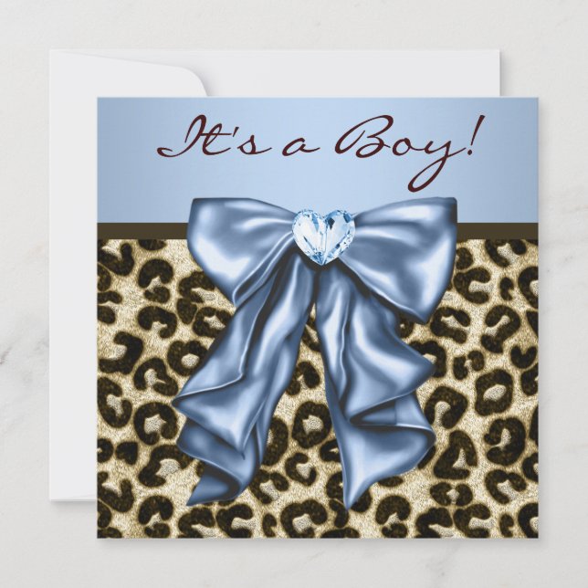 Baby Blue Brown Leopard Baby Boy Shower Invitation (Front)