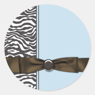 Baby Blue Brown Zebra Party Favour Classic Round Sticker