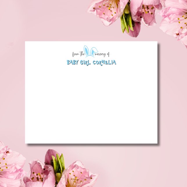 Baby Blue Bunny Ears Nursery Stationery Note Card (Creator Uploaded)