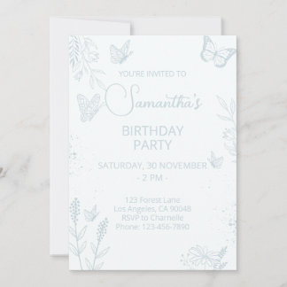 Baby Blue Butterfly Birthday Invitation