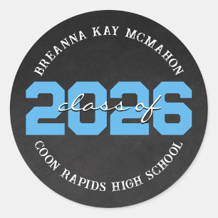 Baby Blue Chalkboard Class Graduation Stickers