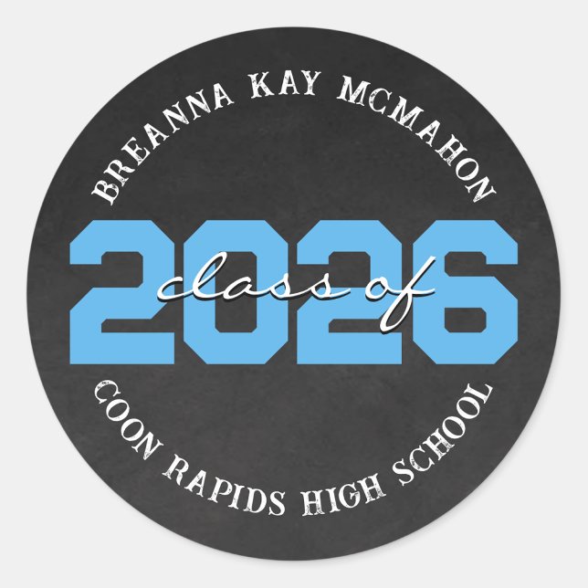 Baby Blue Chalkboard Class Graduation Stickers (Matching Envelopes, Return Address Labels & Envelope Seals)