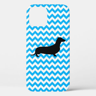 Baby Blue Chevron With Dachshund Silhouette Case-M iPhone 12 Case