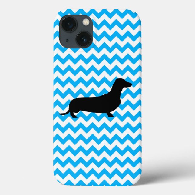 Baby Blue Chevron With Dachshund Silhouette Case-Mate iPhone Case (Back)