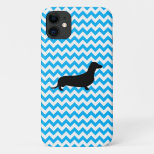 Baby Blue Chevron With Dachshund Silhouette Case-Mate iPhone Case