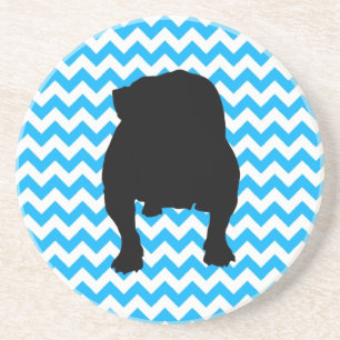 Baby Blue Chevron With English Bulldog Silhouette Coaster