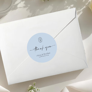 Baby Blue Chic & Modern Wedding Monogram Classic Round Sticker