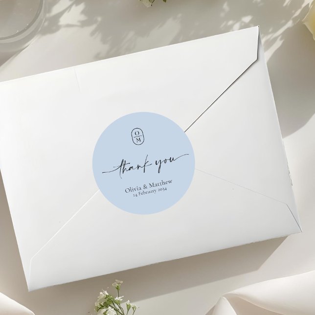 Baby Blue | Chic & Modern Wedding Monogram  Classic Round Sticker (Creator Uploaded)