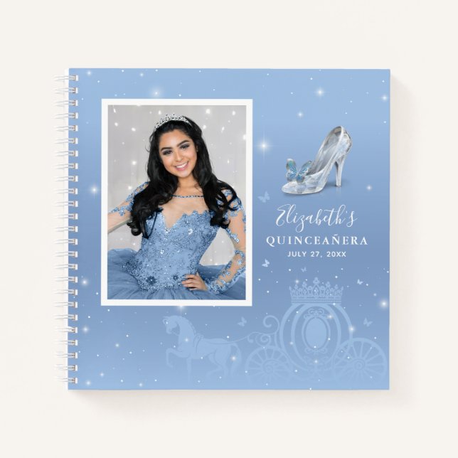 Baby Blue Cinderella Quinceanera Photo Guest Book (Front)