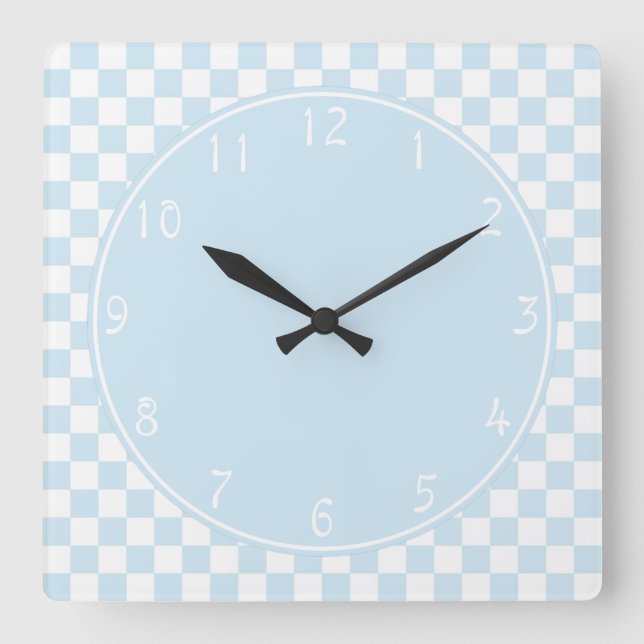 Baby blue circle Blue White Chequerboard Square Wall Clock (Front)