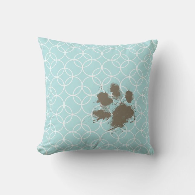 Baby Blue Circles; Funny Pawprint Cushion (Front)