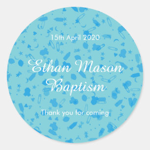 Baby Blue Confetti Baptism Christening Favour Classic Round Sticker