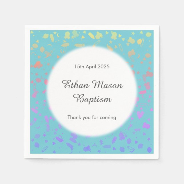 Baby Blue Confetti Baptism Christening Napkin (Front)