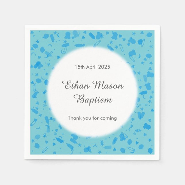 Baby Blue Confetti Baptism Christening Napkin (Front)