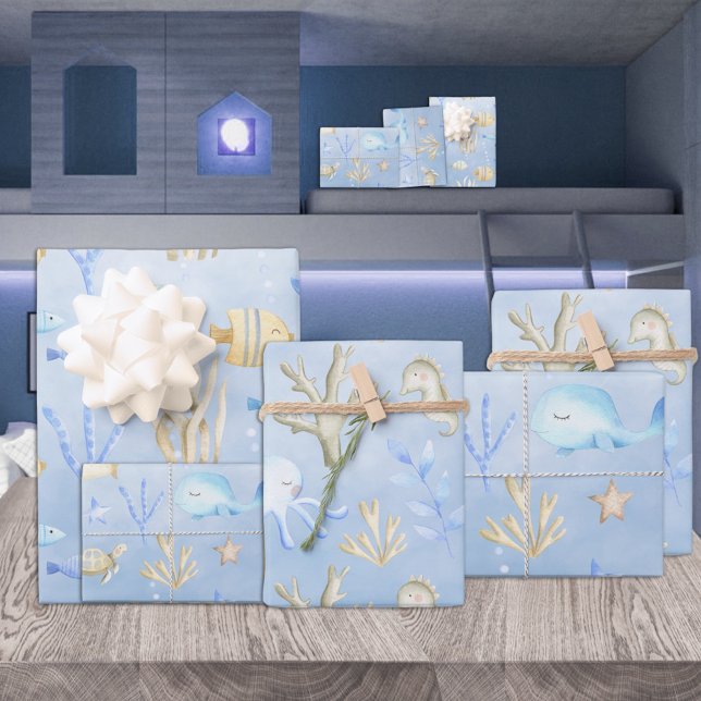 Baby Blue Coral Fish & Friends Under The Sea Wrapping Paper (Creator Uploaded)