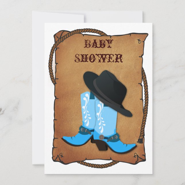 baby blue cowboy boots western mummy baby shower invitation (Front)