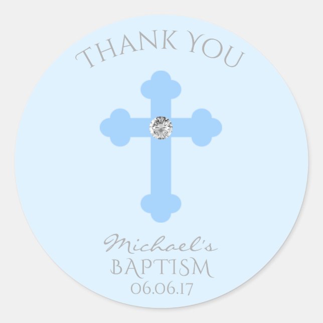 Baby Blue Cross Baptism/Christening Boy Thank You Classic Round Sticker (Front)