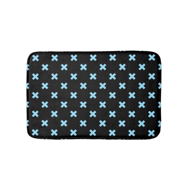 Baby blue cross stitches on black bath mat (Front)