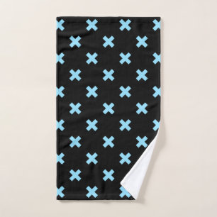 Baby blue cross stitches on black hand towel