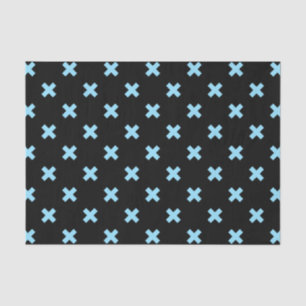 Baby blue cross stitches on black tissue paper