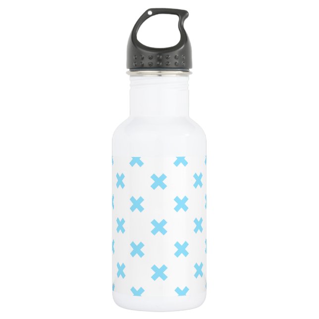 Baby blue cross stitches on white 532 ml water bottle (Front)