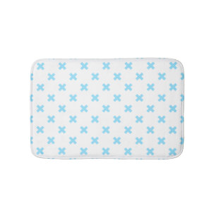 Baby blue cross stitches on white bath mat