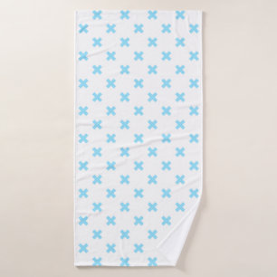 Baby blue cross stitches on white bath towel