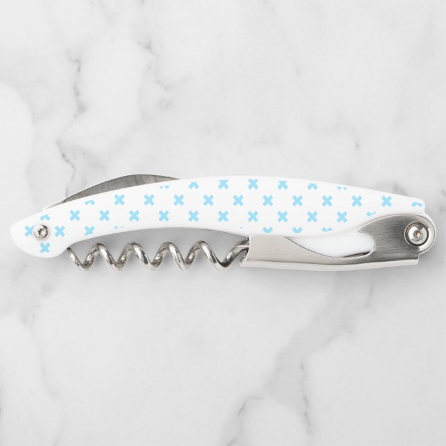 Baby blue cross stitches on white corkscrew (Back)