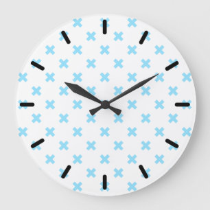 Baby blue cross stitches on white large clock