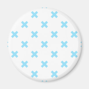 Baby blue cross stitches on white magnet