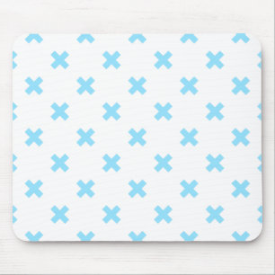 Baby blue cross stitches on white mouse pad