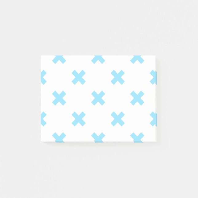 Baby blue cross stitches on white post-it notes (Front)