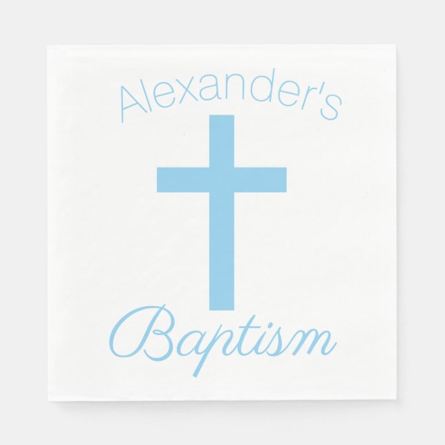 Baby Blue Cross with Custom Name Baptism Napkin (Front)