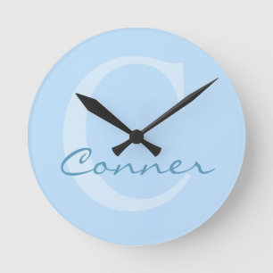 Baby-Blue Custom Monogram for Baby/Child's Room Round Clock