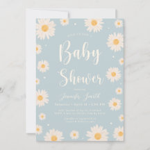 Baby Blue Daisy Floral Girl Baby Shower Invitation