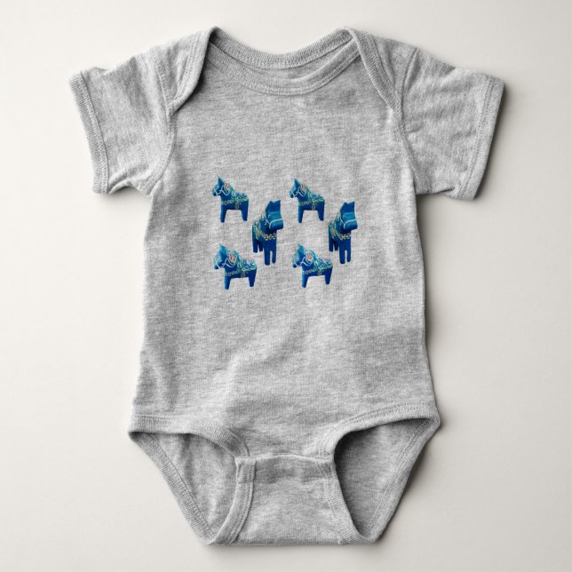 Baby Blue Dala Horse Body Suit Baby Bodysuit (Front)