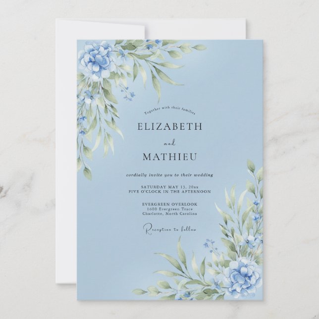 Baby Blue Delicate Spring Wedding Invitation (Front)