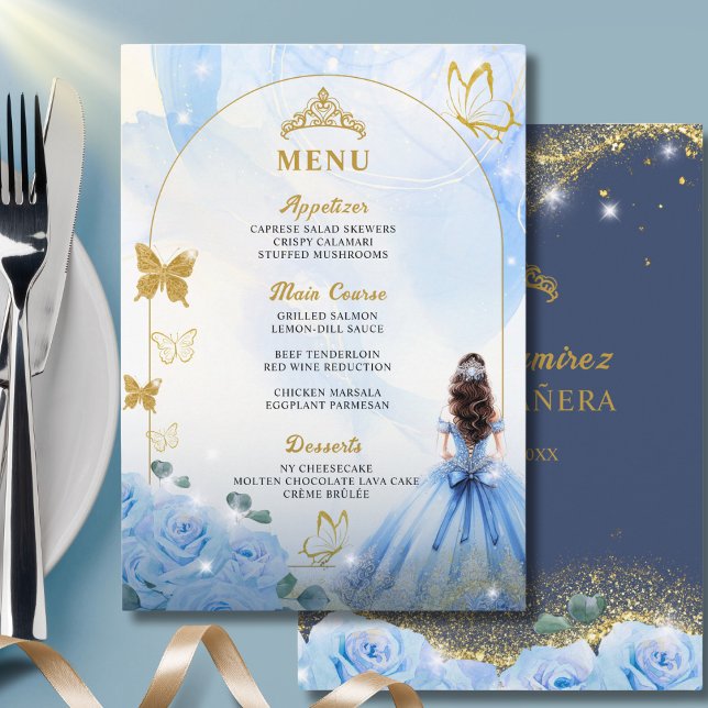 Baby Blue Dress Princess Quinceanera Birthday Menu (Creator Uploaded)