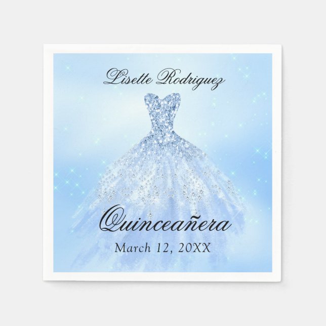 Baby Blue Dress Quinceanera Custom Napkin (Front)