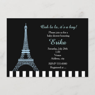 Baby Blue Eiffel Tower Paris Boy Shower Invitation