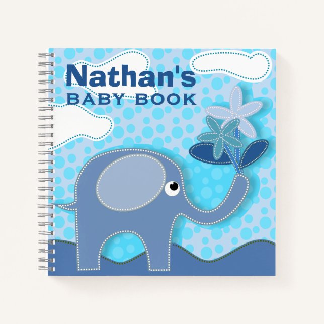 Baby Blue Elephant Personalised Baby Book (Front)