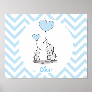 Baby Blue Elephant Personalised Baby Boy Poster