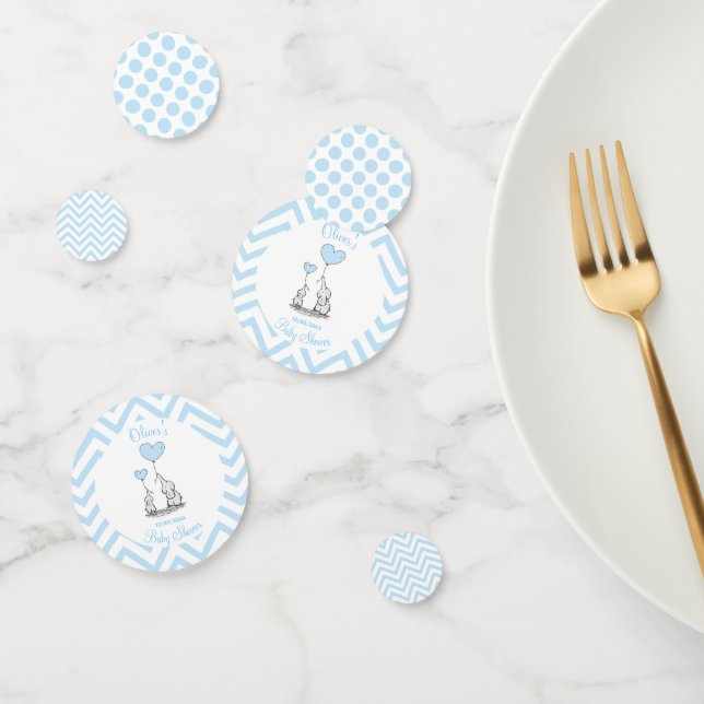 Baby Blue Elephant Personalised Baby Shower Confetti (Group)