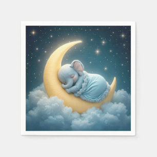 Baby Blue Elephant Sleeping on a Crescent Moon Napkin