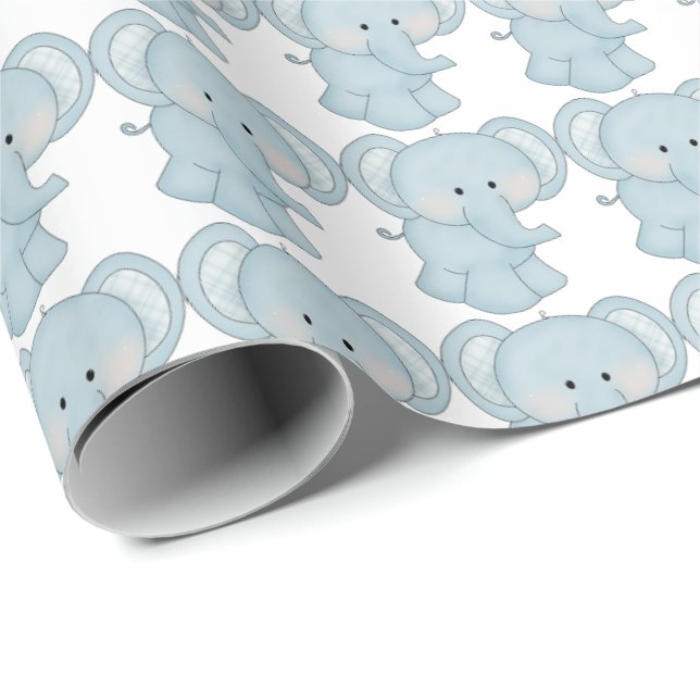 Baby Blue Elephants Wrapping Paper (Roll Corner)